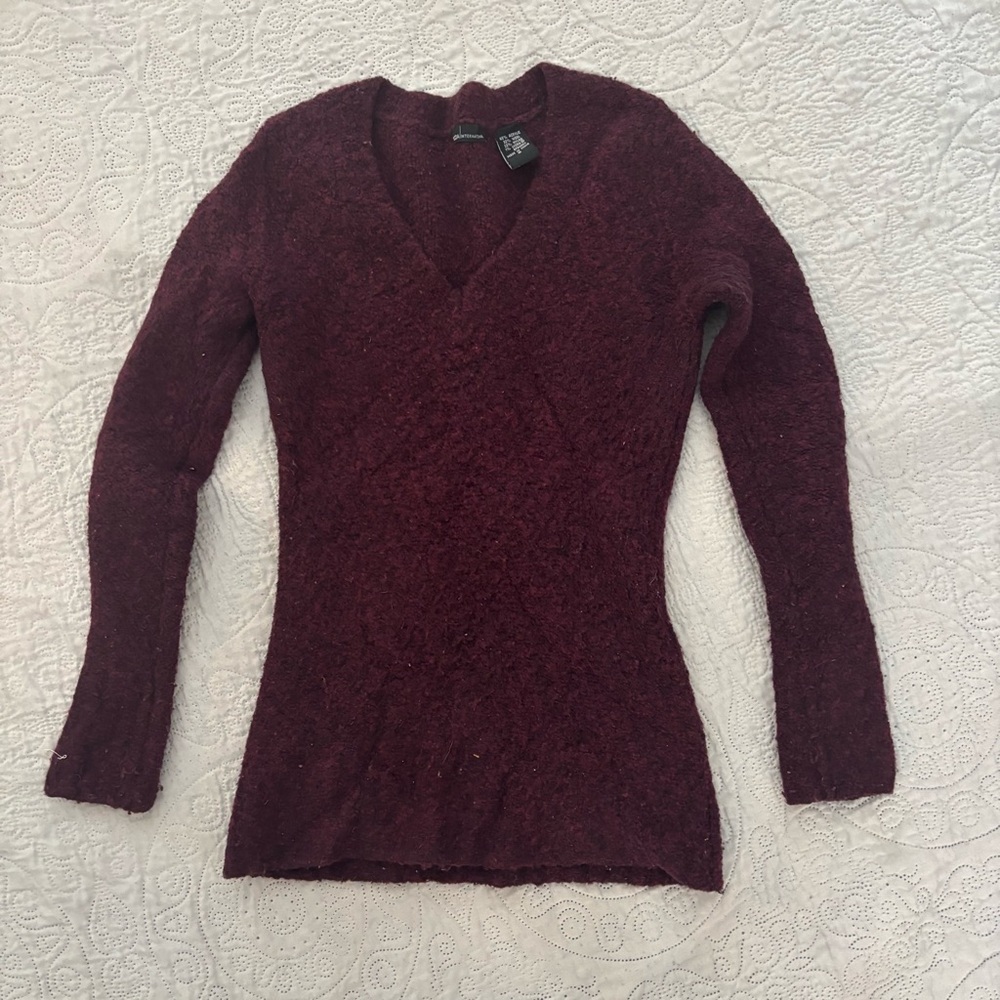 Moda International Deep Red V-Neck Sweater
